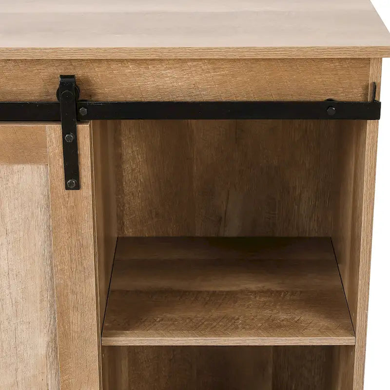 Cave à vin et buffet de ferme avec porte coulissante, 2 tiroirs et casier à vin, Chêne naturel