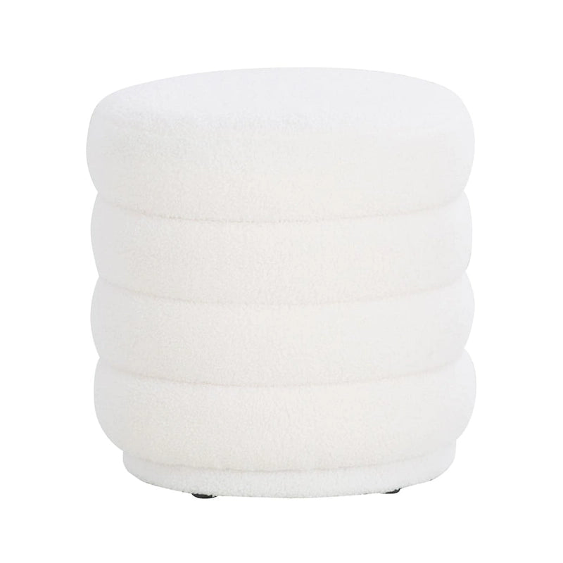 Repose-pieds ottoman rond Sherpa, blanc, simple