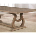 Table de salle à manger extensible en bois massif avec double pied central, brun orge, 6 à 8 places