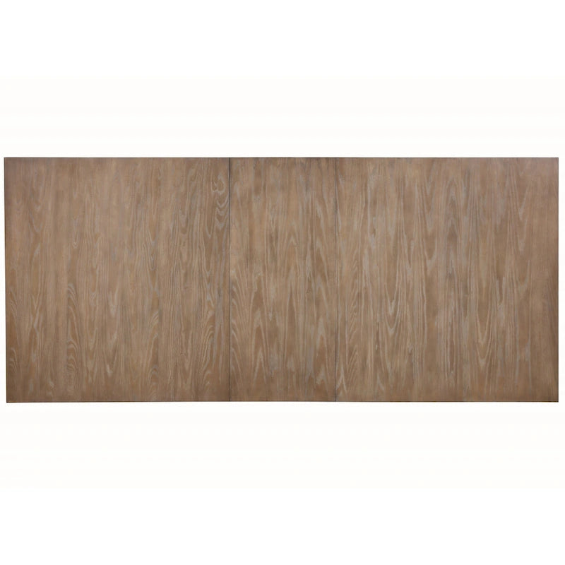 Table de salle à manger extensible en bois massif avec double pied central, brun orge, 6 à 8 places