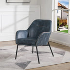 Fauteuil d'appoint Scoop en similicuir avec surpiqûres contrastées et pieds en métal noir, bleu marine / gris / sable, simple