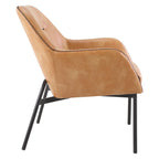 Fauteuil d'appoint Scoop en similicuir avec surpiqûres contrastées et pieds en métal noir, bleu marine / gris / sable, simple