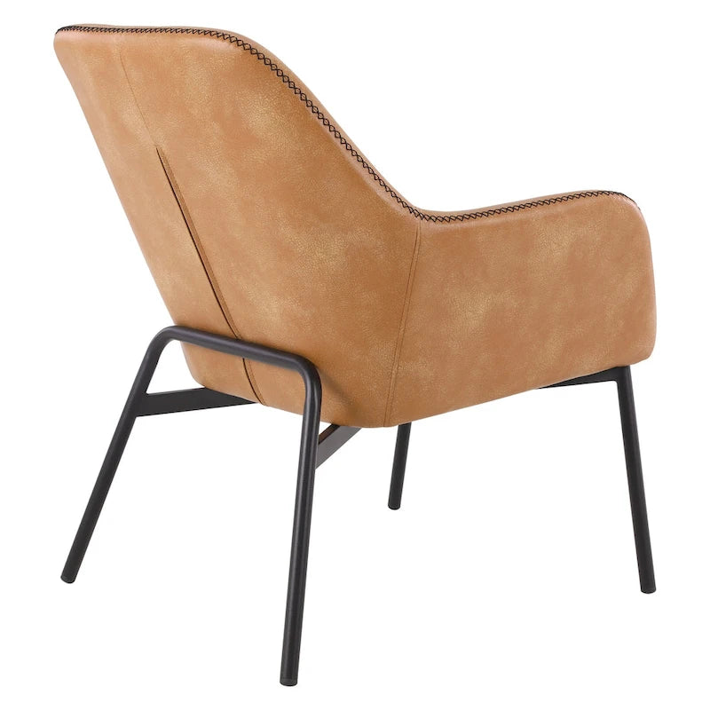 Fauteuil d'appoint Scoop en similicuir avec surpiqûres contrastées et pieds en métal noir, bleu marine / gris / sable, simple