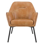 Fauteuil d'appoint Scoop en similicuir avec surpiqûres contrastées et pieds en métal noir, bleu marine / gris / sable, simple
