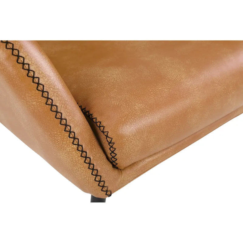 Fauteuil d'appoint Scoop en similicuir avec surpiqûres contrastées et pieds en métal noir, bleu marine / gris / sable, simple