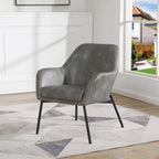 Fauteuil d'appoint Scoop en similicuir avec surpiqûres contrastées et pieds en métal noir, bleu marine / gris / sable, simple