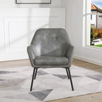 Fauteuil d'appoint Scoop en similicuir avec surpiqûres contrastées et pieds en métal noir, bleu marine / gris / sable, simple