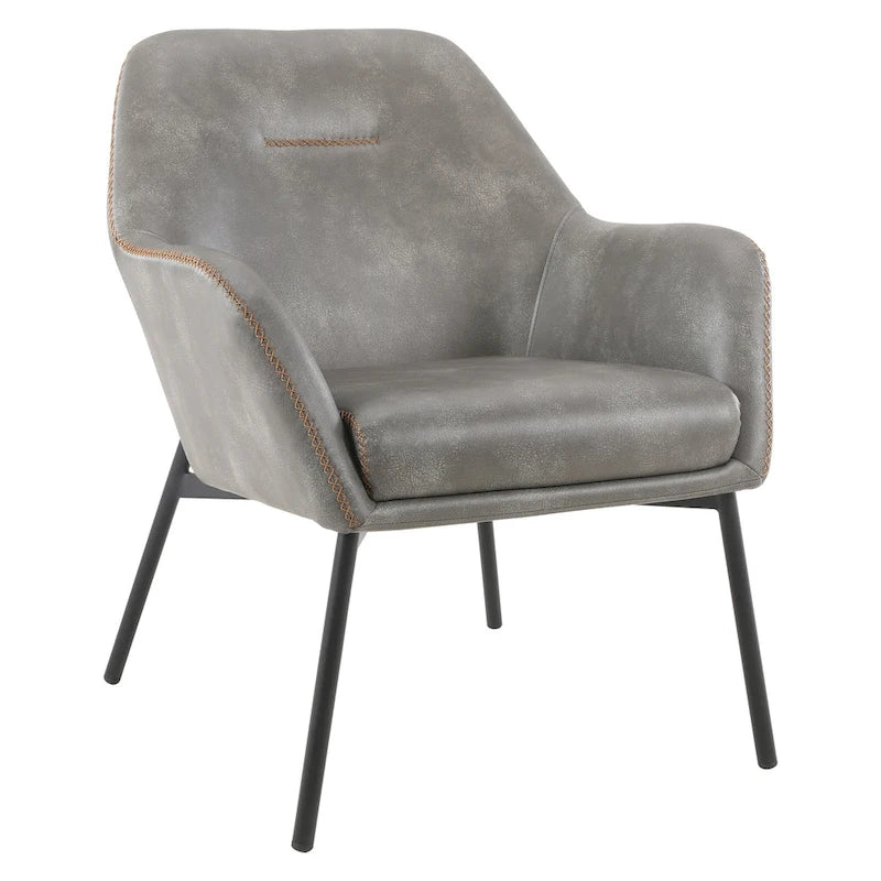 Fauteuil d'appoint Scoop en similicuir avec surpiqûres contrastées et pieds en métal noir, bleu marine / gris / sable, simple