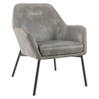 Fauteuil d'appoint Scoop en similicuir avec surpiqûres contrastées et pieds en métal noir, bleu marine / gris / sable, simple