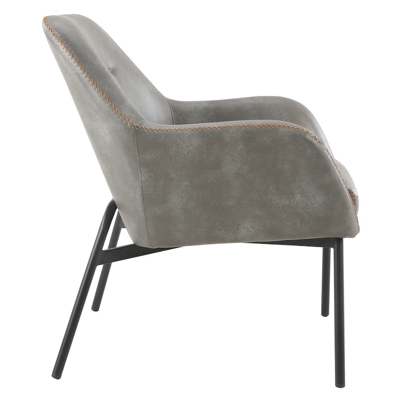 Fauteuil d'appoint Scoop en similicuir avec surpiqûres contrastées et pieds en métal noir, bleu marine / gris / sable, simple