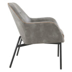 Fauteuil d'appoint Scoop en similicuir avec surpiqûres contrastées et pieds en métal noir, bleu marine / gris / sable, simple