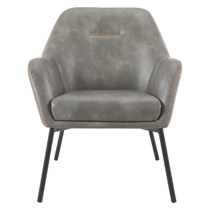 Fauteuil d'appoint Scoop en similicuir avec surpiqûres contrastées et pieds en métal noir, bleu marine / gris / sable, simple