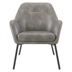 Fauteuil d'appoint Scoop en similicuir avec surpiqûres contrastées et pieds en métal noir, bleu marine / gris / sable, simple