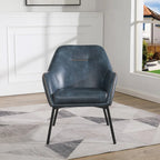 Fauteuil d'appoint Scoop en similicuir avec surpiqûres contrastées et pieds en métal noir, bleu marine / gris / sable, simple