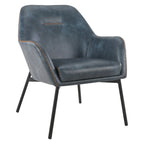 Fauteuil d'appoint Scoop en similicuir avec surpiqûres contrastées et pieds en métal noir, bleu marine / gris / sable, simple