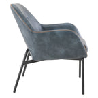 Fauteuil d'appoint Scoop en similicuir avec surpiqûres contrastées et pieds en métal noir, bleu marine / gris / sable, simple
