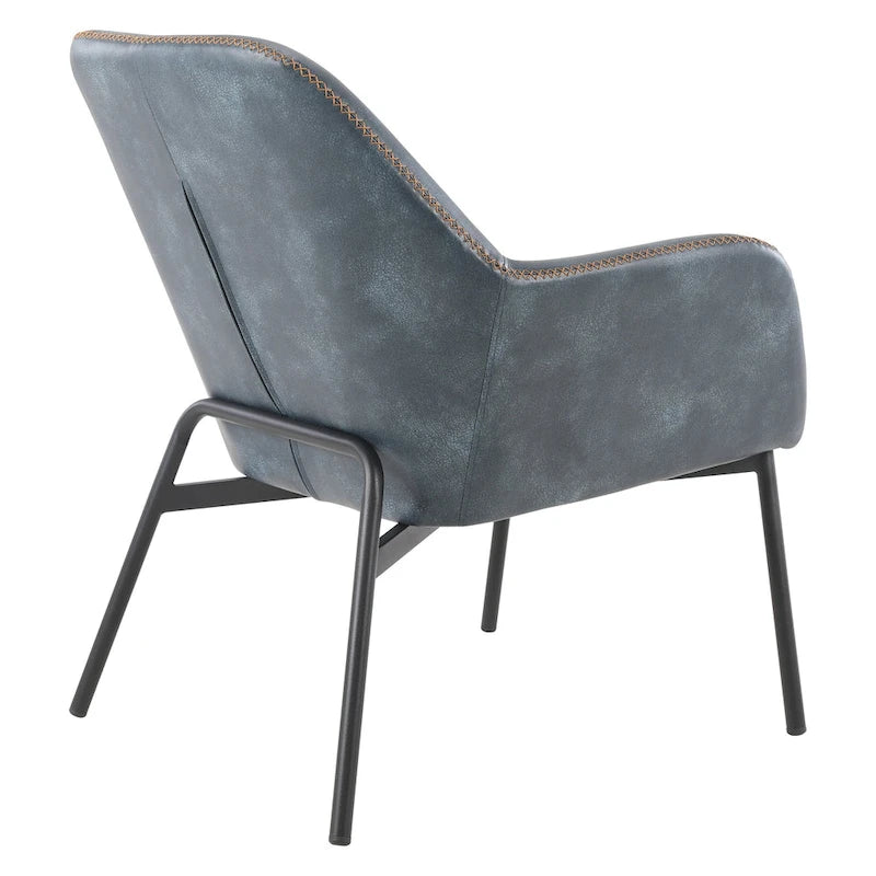 Fauteuil d'appoint Scoop en similicuir avec surpiqûres contrastées et pieds en métal noir, bleu marine / gris / sable, simple