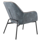 Fauteuil d'appoint Scoop en similicuir avec surpiqûres contrastées et pieds en métal noir, bleu marine / gris / sable, simple
