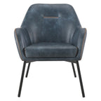 Fauteuil d'appoint Scoop en similicuir avec surpiqûres contrastées et pieds en métal noir, bleu marine / gris / sable, simple