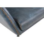 Fauteuil d'appoint Scoop en similicuir avec surpiqûres contrastées et pieds en métal noir, bleu marine / gris / sable, simple