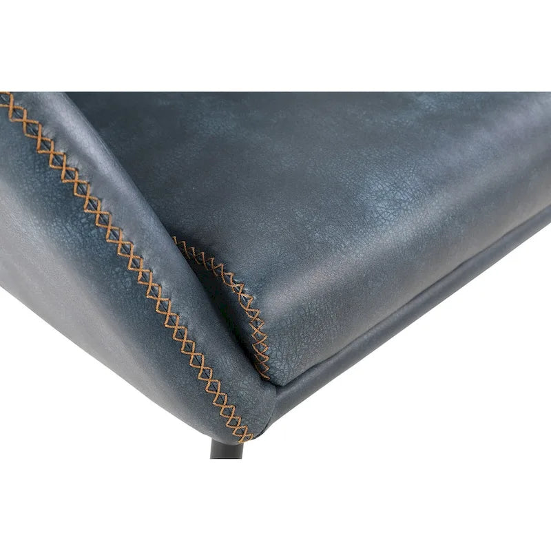 Fauteuil d'appoint Scoop en similicuir avec surpiqûres contrastées et pieds en métal noir, bleu marine / gris / sable, simple