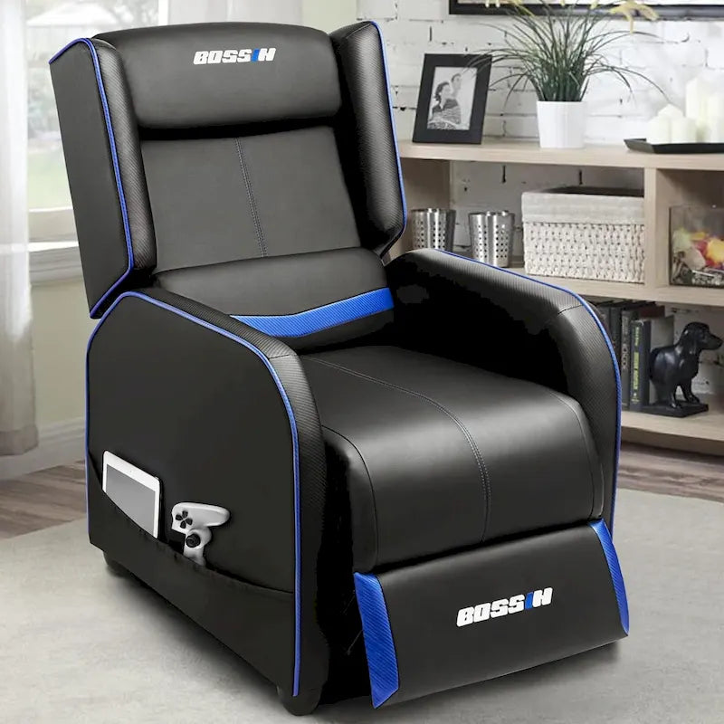 Fauteuil inclinable de jeu en cuir PU avec dossier et repose-pieds réglables, plusieurs couleurs, une place
