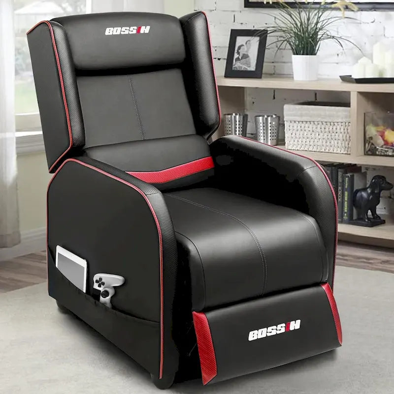 Fauteuil inclinable de jeu en cuir PU avec dossier et repose-pieds réglables, plusieurs couleurs, une place