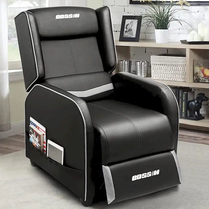Fauteuil inclinable de jeu en cuir PU avec dossier et repose-pieds réglables, plusieurs couleurs, une place