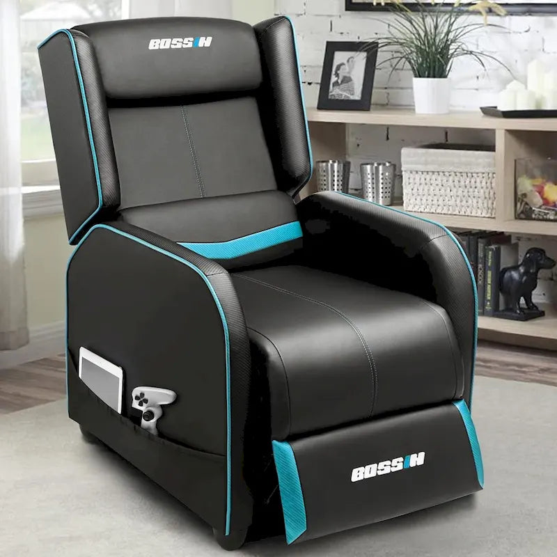 Fauteuil inclinable de jeu en cuir PU avec dossier et repose-pieds réglables, plusieurs couleurs, une place