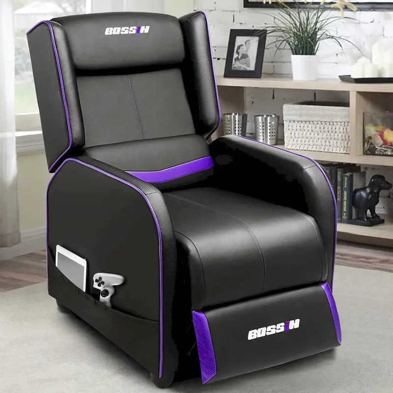 Fauteuil inclinable de jeu en cuir PU avec dossier et repose-pieds réglables, plusieurs couleurs, une place