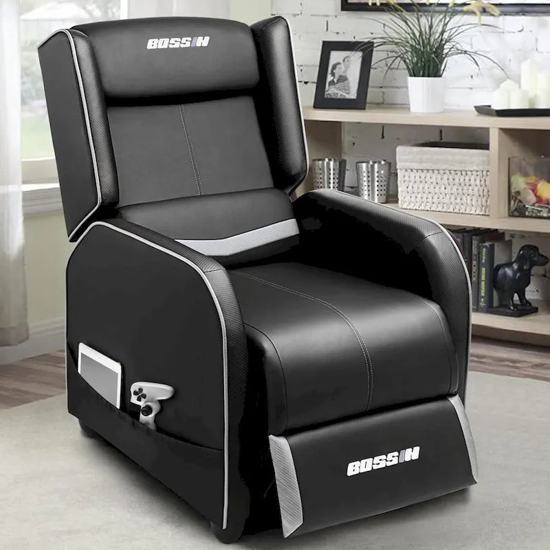 Fauteuil inclinable de jeu en cuir PU avec dossier et repose-pieds réglables, plusieurs couleurs, une place