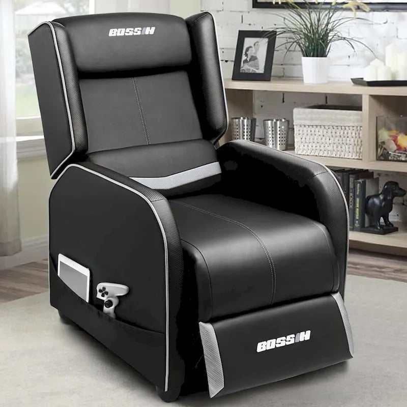 Fauteuil inclinable de jeu en cuir PU avec dossier et repose-pieds réglables, plusieurs couleurs, une place