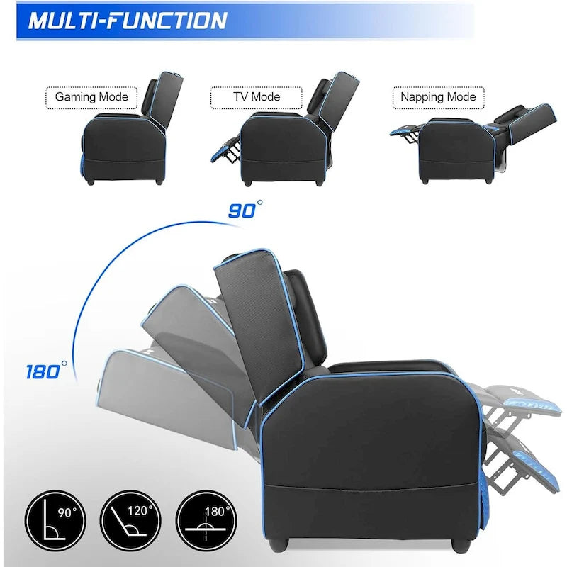 Fauteuil inclinable de jeu en cuir PU avec dossier et repose-pieds réglables, plusieurs couleurs, une place