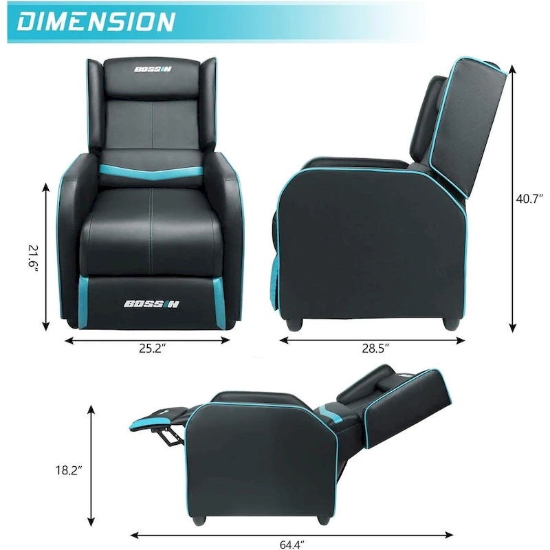 Fauteuil inclinable de jeu en cuir PU avec dossier et repose-pieds réglables, plusieurs couleurs, une place