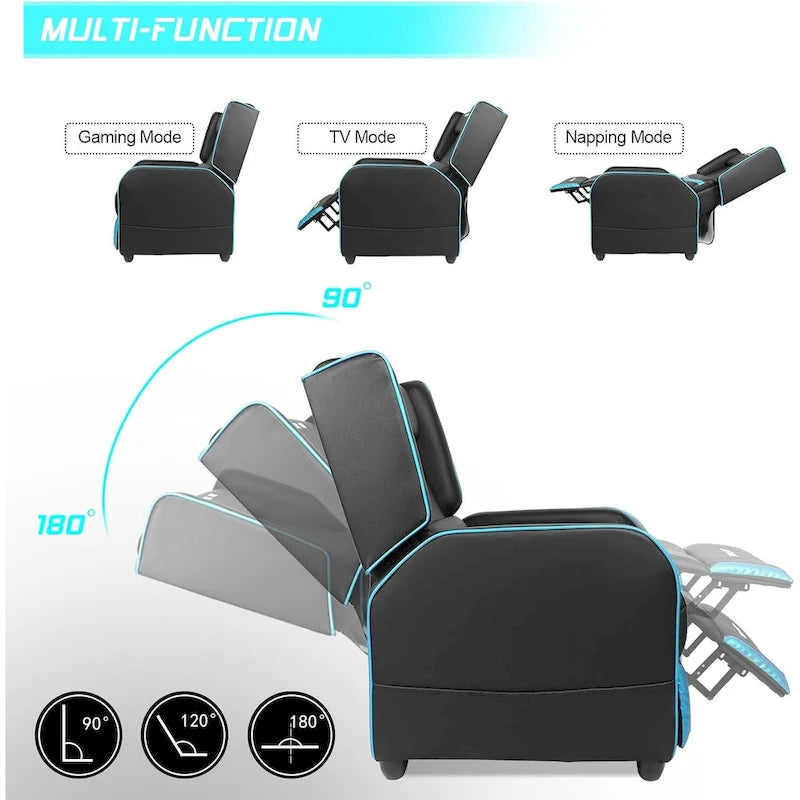 Fauteuil inclinable de jeu en cuir PU avec dossier et repose-pieds réglables, plusieurs couleurs, une place