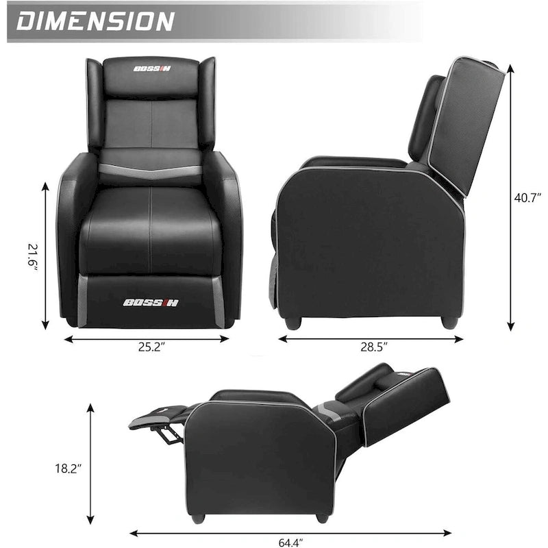 Fauteuil inclinable de jeu en cuir PU avec dossier et repose-pieds réglables, plusieurs couleurs, une place