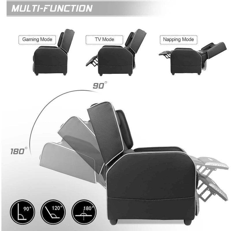 Fauteuil inclinable de jeu en cuir PU avec dossier et repose-pieds réglables, plusieurs couleurs, une place