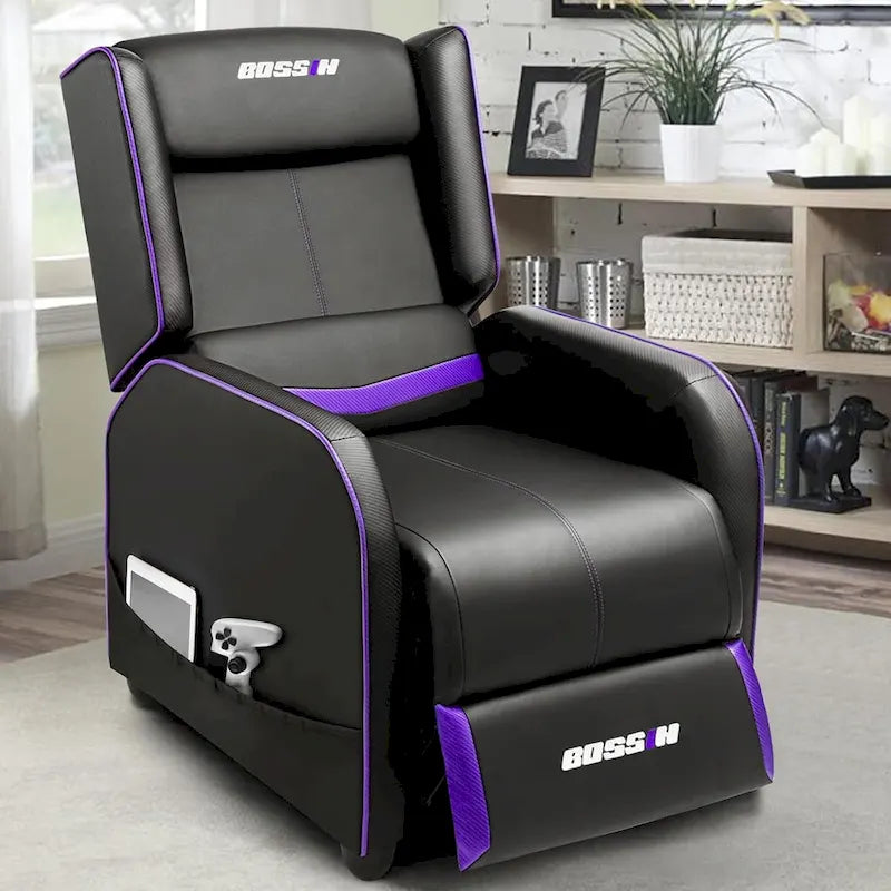 Fauteuil inclinable de jeu en cuir PU avec dossier et repose-pieds réglables, plusieurs couleurs, une place