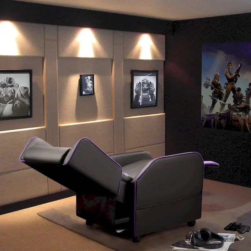 Fauteuil inclinable de jeu en cuir PU avec dossier et repose-pieds réglables, plusieurs couleurs, une place