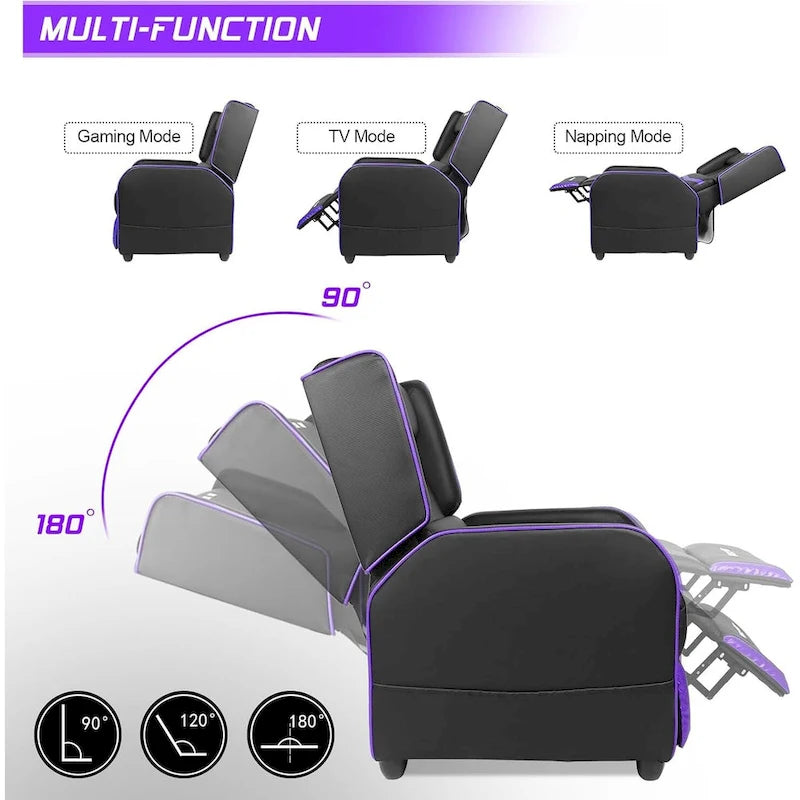 Fauteuil inclinable de jeu en cuir PU avec dossier et repose-pieds réglables, plusieurs couleurs, une place