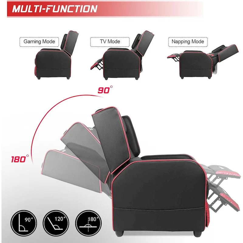 Fauteuil inclinable de jeu en cuir PU avec dossier et repose-pieds réglables, plusieurs couleurs, une place