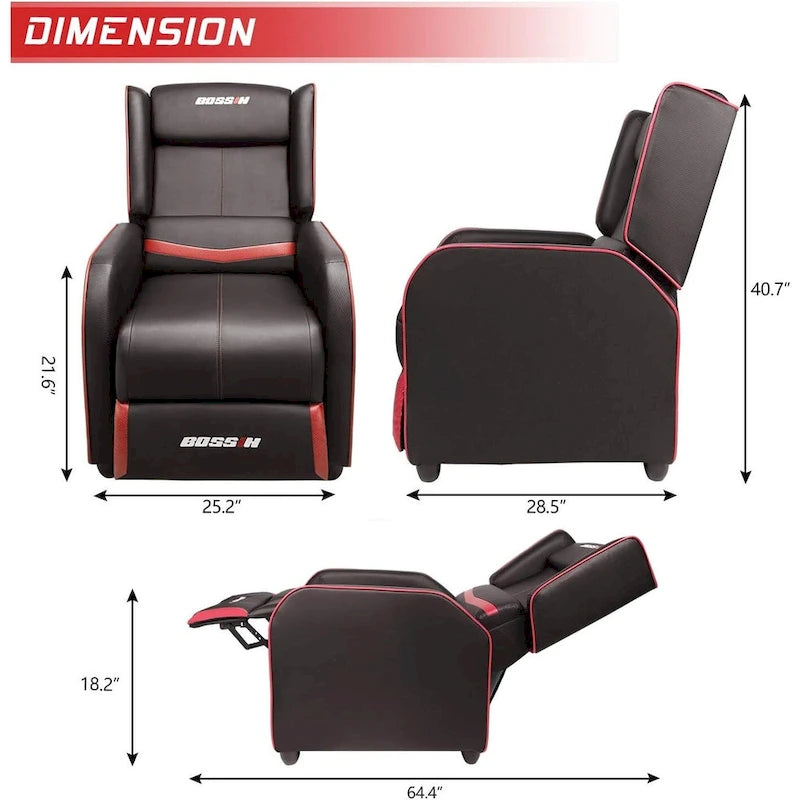 Fauteuil inclinable de jeu en cuir PU avec dossier et repose-pieds réglables, plusieurs couleurs, une place