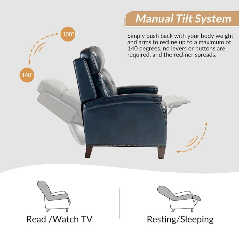 Fauteuil inclinable moderne du milieu du siècle avec clous décoratifs, plusieurs coloris, une seule place