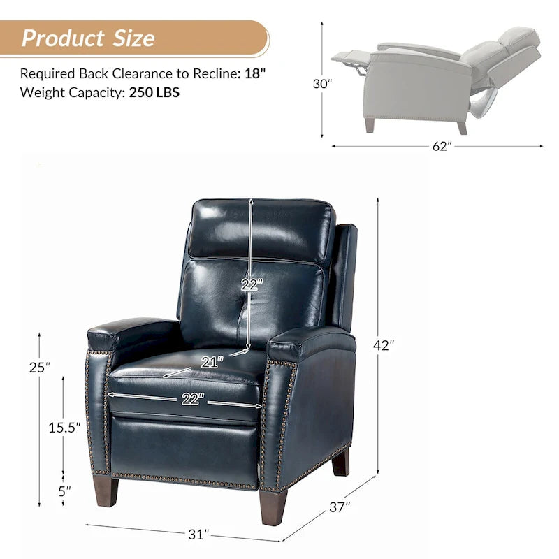 Fauteuil inclinable moderne du milieu du siècle avec clous décoratifs, plusieurs coloris, une seule place