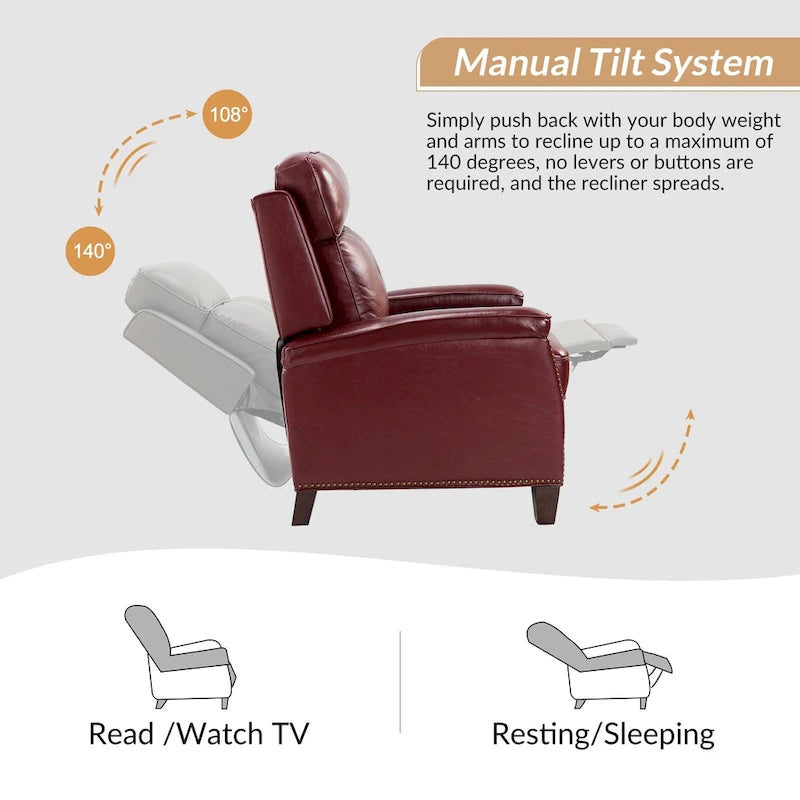 Fauteuil inclinable moderne du milieu du siècle avec clous décoratifs, plusieurs coloris, une seule place