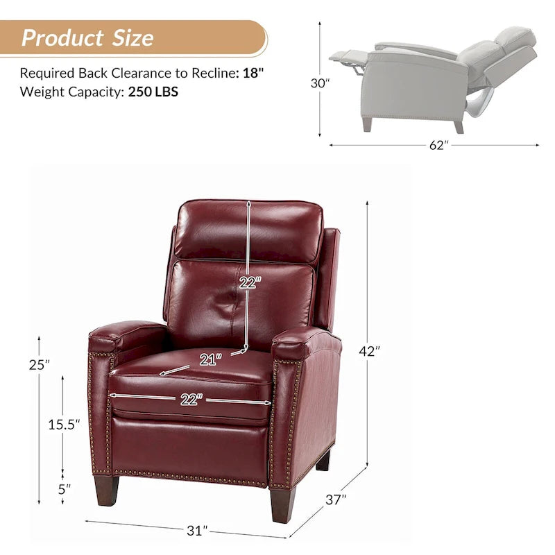 Fauteuil inclinable moderne du milieu du siècle avec clous décoratifs, plusieurs coloris, une seule place