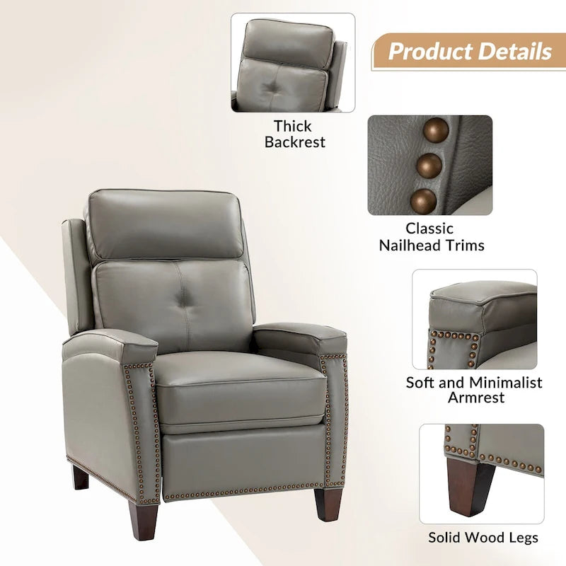 Fauteuil inclinable moderne du milieu du siècle avec clous décoratifs, plusieurs coloris, une seule place