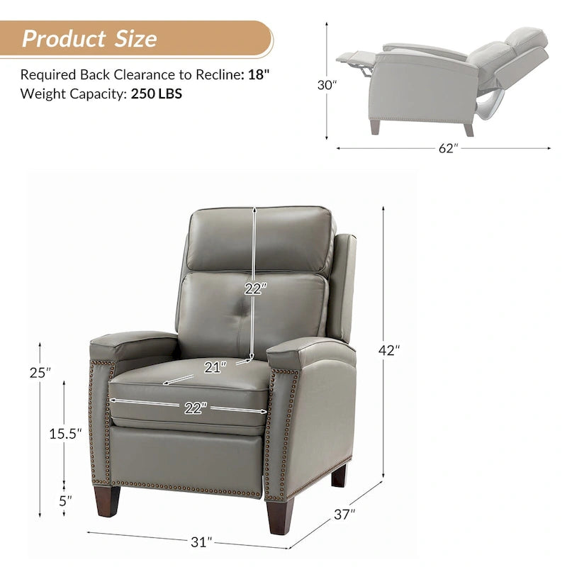 Fauteuil inclinable moderne du milieu du siècle avec clous décoratifs, plusieurs coloris, une seule place