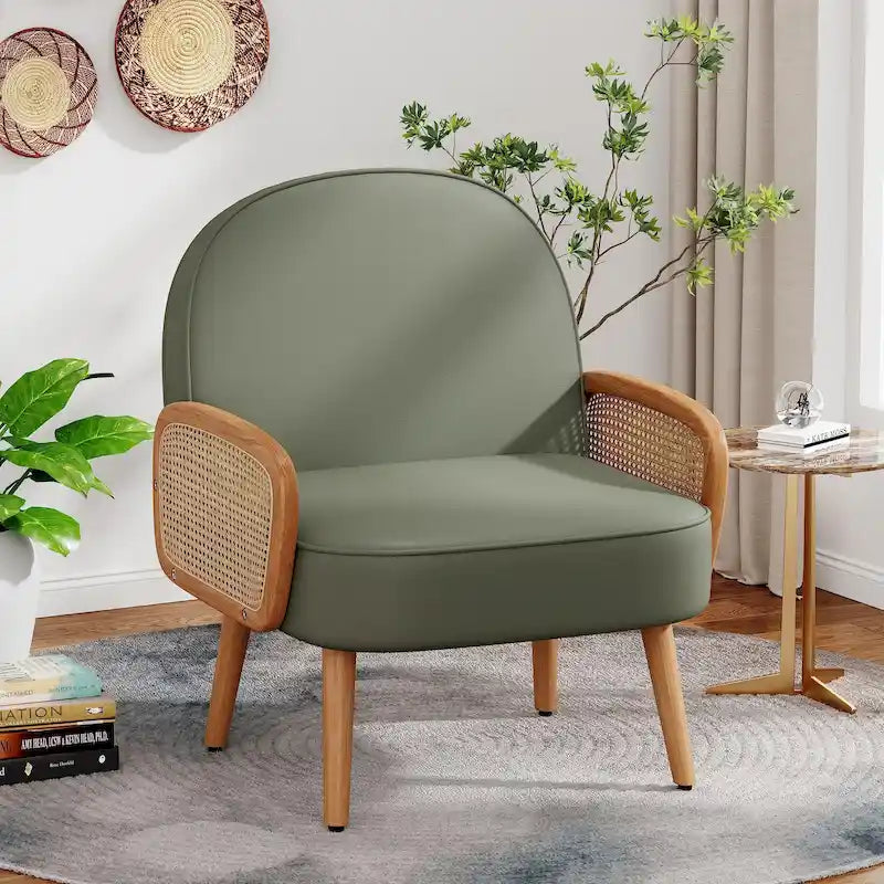 Fauteuil d'appoint Mid-Century Modern avec accoudoirs en rotin naturel, plusieurs coloris, un seul