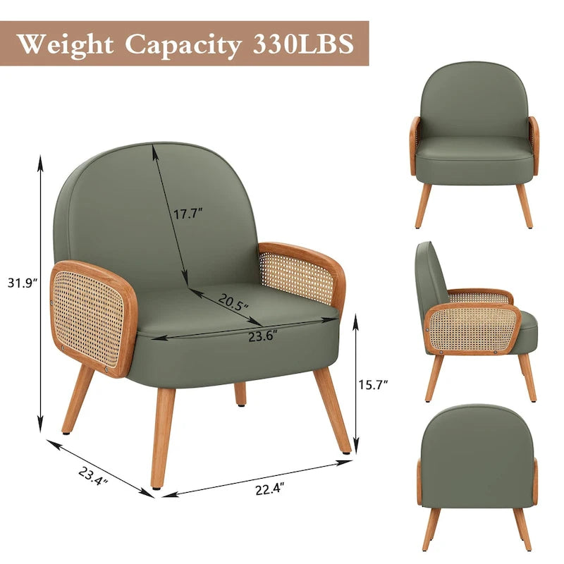 Fauteuil d'appoint Mid-Century Modern avec accoudoirs en rotin naturel, plusieurs coloris, un seul